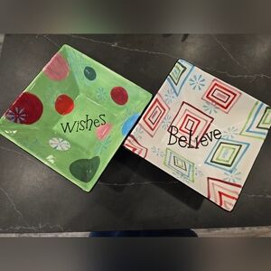 2 Decorative Square,  Christmas Bowls."Believe, Wishes" Brand X'mas Cheer By Jay